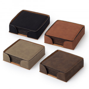 square shaped coaster sets in four different colors